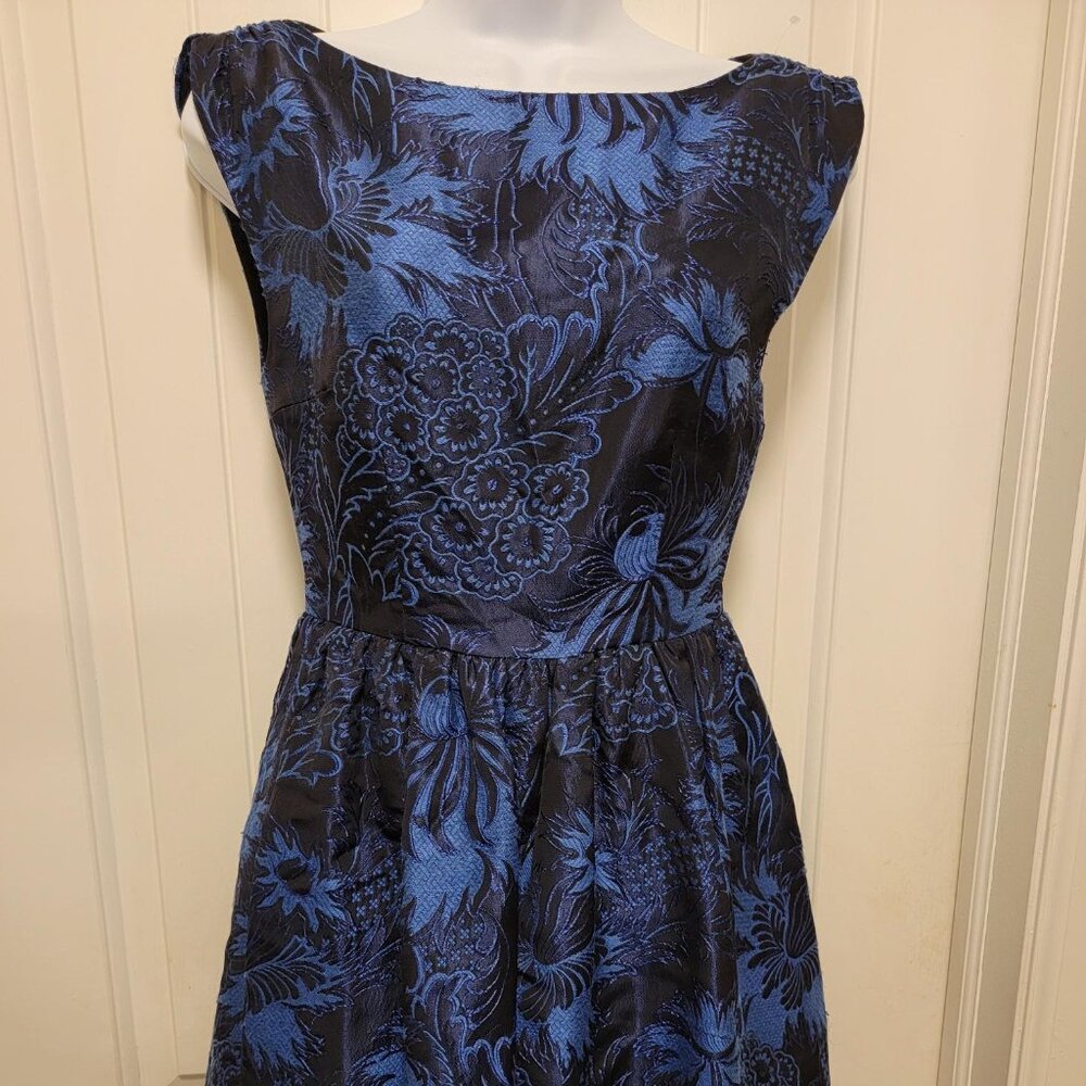 Alice + Olivia Midnight Blue Embroidered Bubble Hem Dress